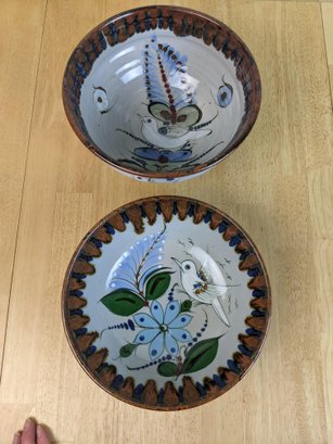 Beautiful Mexican Painted Pottery- 2 Serving Bowls