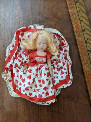 Vintage Blonde Doll With Eyes That Close, Red Heart Dress- See Photos For Condition