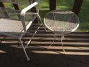 Mid Century White Metal Mesh Patio Bench & Small Side Table