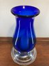 Vintage Blue Vase With Metal Stand