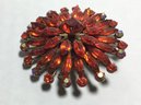 Vintage Tomato Red Glass Jeweled Brooch