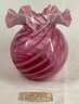 Beautiful Antique Czechoslovakian Cranberry Glass Ruffled Vase With Swirl