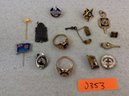 Collection Of Vintage School & Organization Pins & Rings Featuring 2 Gold Class Rings