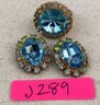 Vintage Blue Baubles- Adjustable Cocktail Ring With Large Blue Center Jewel & Oval Clip Earrings