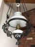 Beautiful Antique Black Cast Metal Hanging Oil Lamp Light