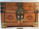 Wonderful Large Carved Asian Jewelry Box- Multi Drawer With Brass Accents And Lock