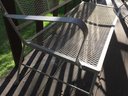 Mid Century White Metal Mesh Patio Bench & Small Side Table
