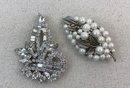 Pair Of Vintage Style Rhinestone & Faux Pearl Brooches