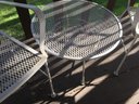 Mid Century White Metal Mesh Patio Chair & Side Table