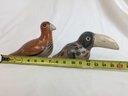 Two Hand Painted Mexican Clay Bird Figurines
