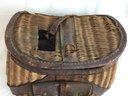 Antique Wicker & Leather Fishing Basket- See Photos For Condition