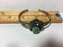 Vintage Handcrafted Turquoise & Flower Cuff- Tests Silver