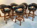 5 Super Groovy Vintage Leather Barrel Style Bar Stools (Used But Good Shape, See Photos For Overall Condition)