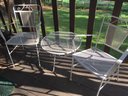 Mid Century White Metal Mesh Patio Chair & Side Table