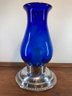 Vintage Blue Vase With Metal Stand