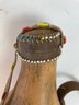 Antique Gourd Water Bottle With Leather Beaded Cap & Broken Leather Strap