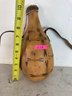 Antique Gourd Water Bottle With Leather Beaded Cap & Broken Leather Strap