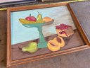 Cool Group Featuring Folk Original Fruit Still Life Painting, Antique Embalmers License & Antique Wood Frame