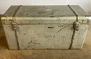 Potter Manufacturing Co Antique Rumble Seat Trunk, Wooden Wrapped In Metal