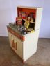 Vintage Metal Childrens Toy Kitchen With Assortment Of Miniature Food Items & Kitchen Utensils (See Photos)