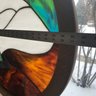 Really Large Round Well Made Hand Crafted Stained Glass Bald Eagle Head With Hanging Chain ( Over 2 Ft Wide)
