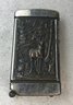 Antique Silver Embossed Match Case -stag In The Woods On One Side And Silhouette  With Horseshoe & Clover