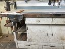 Big Woodshop Counter With Two Vices On Left Side & Contents, (red Vice On Right Sold Separately)