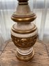 Large Vintage Table Lamp With Carved Wooden Base