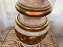 Large Vintage Table Lamp With Carved Wooden Base