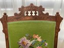 Antique East Lake Hand Made Wooden Chair With Casters & Beautiful Hand Stitched Needlepoint