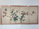 Vintage Asian 4 Panel Silk Screen Folding Screen