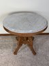 Antique Oval Wooden & Granite Table With Casters