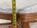 Antique Oval Wooden & Granite Table With Casters