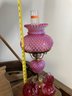 3 Beautiful Cranberry Antique Glass Pieces Featuring Fenton Cranberry Pink Opalescent Hobnail Lamp
