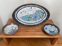 Large Mexican Earthenware Platter & 2 Bowls