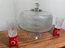 Glass Cake Stand With A Lid & 2 Norwegian Handmade Candleholders