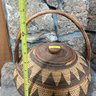 Beautiful Vintage Hand Woven Basket With Handle & Lid