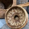 Vintage Hand Woven Basket With Large Handle & Lid