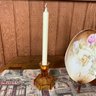 To Glass Candle Stick Holders, Two Decorative Plates, & Table Runner