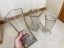 Three Big Clear Glass Flower Vases