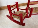3 Pieces Of Small Red & Wicker Doll Furniture