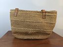 Woven Natural Shoulder Bag With Leather Straps