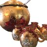 Antique Amazing Cranberry & Gold Gilt With Painted Flower Accent Bohemian Glass  Punch Bowl & Accessories