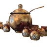 Antique Amazing Cranberry & Gold Gilt With Painted Flower Accent Bohemian Glass  Punch Bowl & Accessories