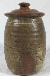 Multi -colored Signed Earthenware Jar With Lid