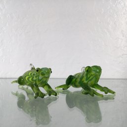 Set Of Glass Frog Display Figurines