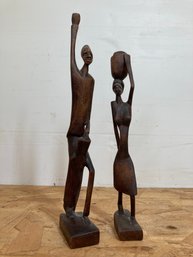 Two Vintage Hand Carved African Wood Carvings
