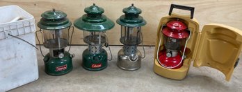 Great Collection Of Coleman Camping Lanterns In Sturdy Wire Basket For Easy Storage
