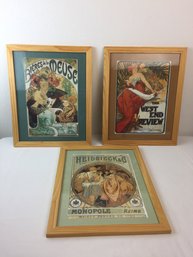 Three Framed Vintage Alphonse Mucha Illustration Prints