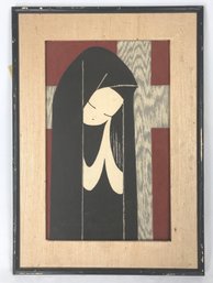 Kaoru Kawano 1916-1965 Japanese Woodcut Print Girl Praying